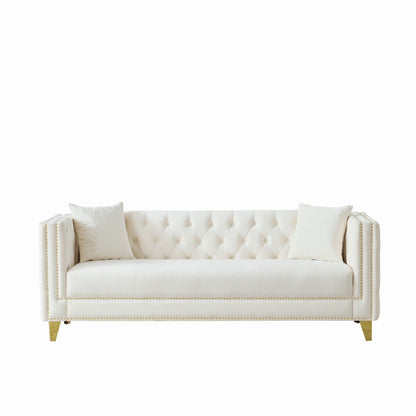 Deep Seat Sofa With Button Nailhead, Square Arm Couches