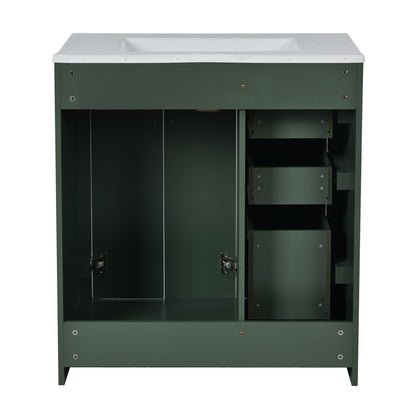 Ceramic Sink Combo, Freestanding Vanity Set With 3 Drawers & Soft Closing Doors