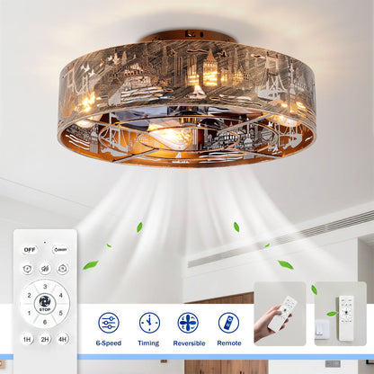 20" Iron Art Ceiling Fans With Remote, Flush Mount Ceiling Fan With 6 Speeds Reversible Motor, Not Included Bulbs - Blush / Gold / Bronze