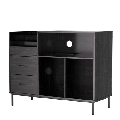 Grain Record Player Stand, Media Console With Speaker Shelf & 2 Drawers