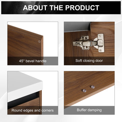 Bathroom Vanity Set With Resin Countertop Sink And 2 Doors, Engineered Wood