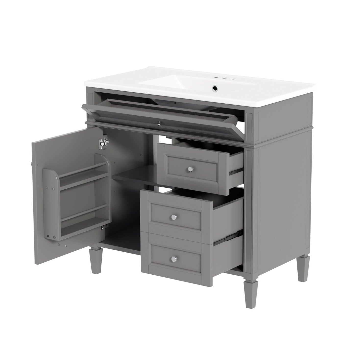 Bathroom Vanity With Top Sink, 2 Drawers, Tip Out Drawer