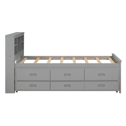 Platform Bed With Storage Headboard, USB, Trundle And 3 Drawers