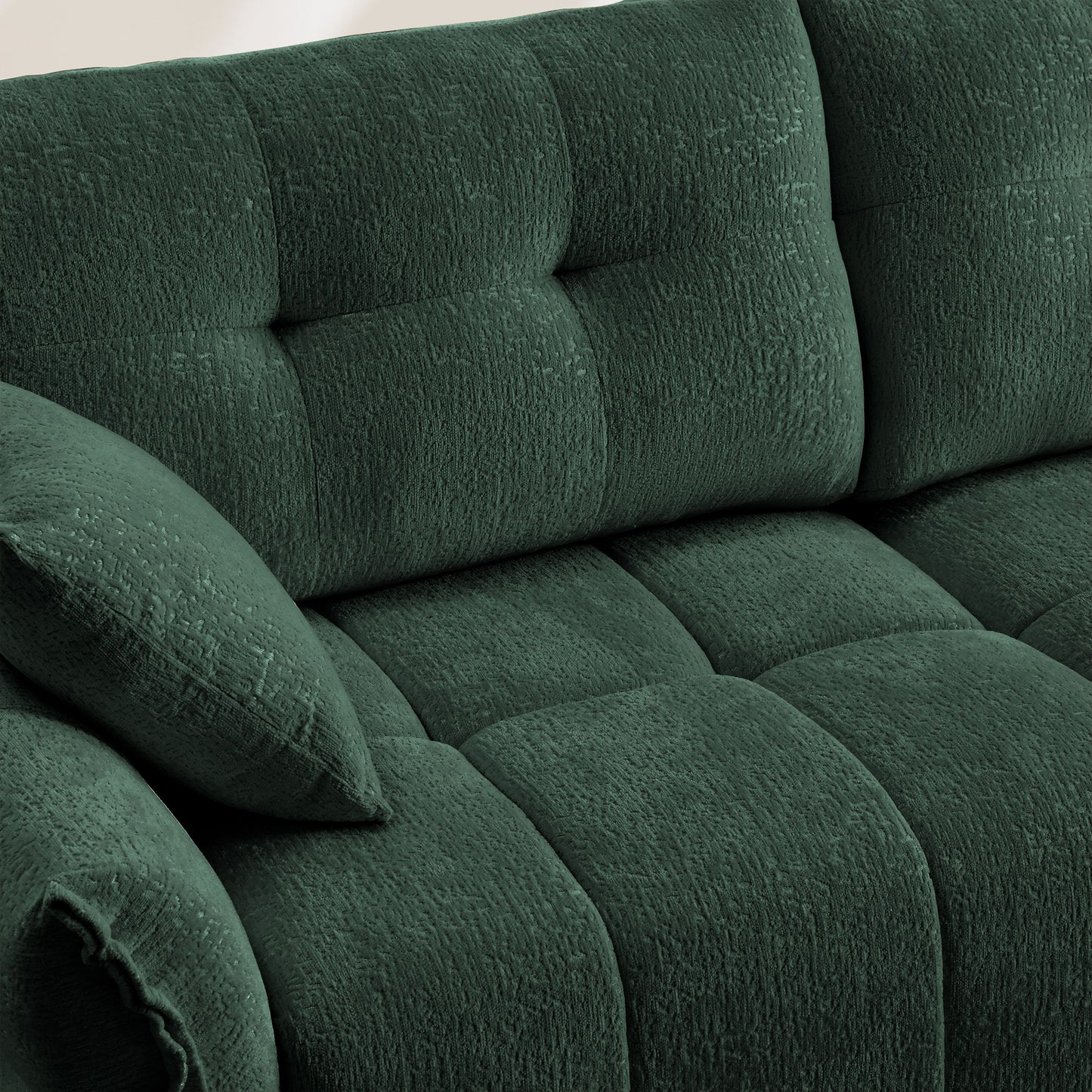 Elegant 3 Seater Sofa Set & Pillows Frame, High Rebound Cushions - Textured Green