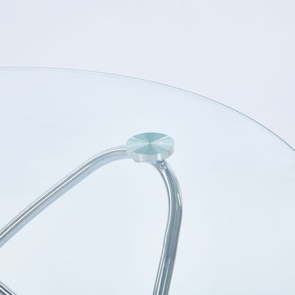 Metal Leg Dining Table With Tempered Glass Top