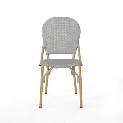 Outdoor Rattan And Aluminum Armless French Bistro Chairs (Set of 2) - Dark Gray