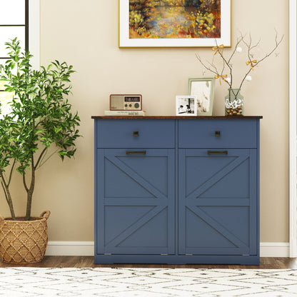 Double Tilt Out Trash Cabinet With Hideaway Drawer And Barn Door Style