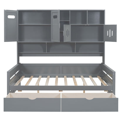 Daybed With All-In-One Cabinet And Shelf