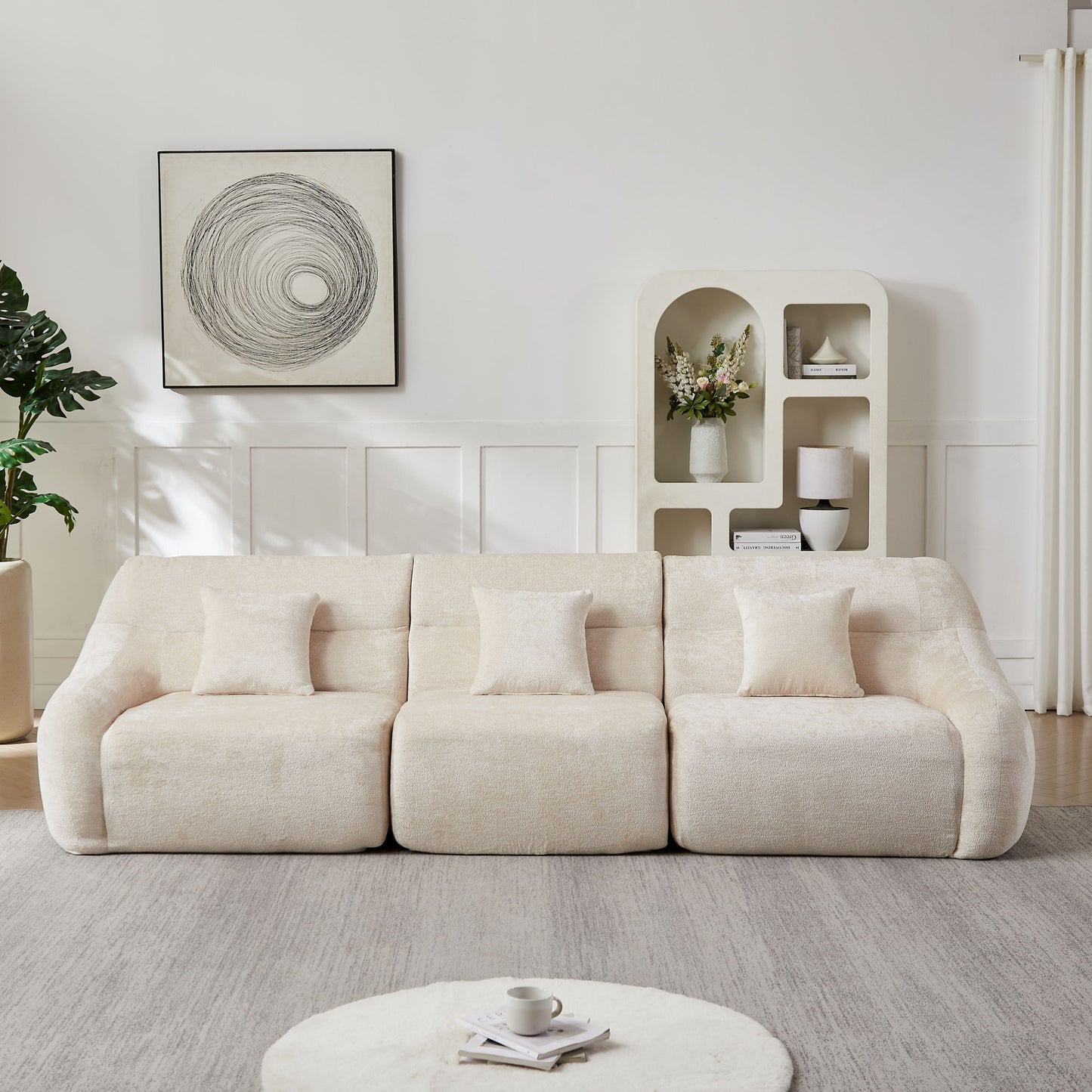 Luxury Curved Corner Sectional Sofa With 4 Pillows