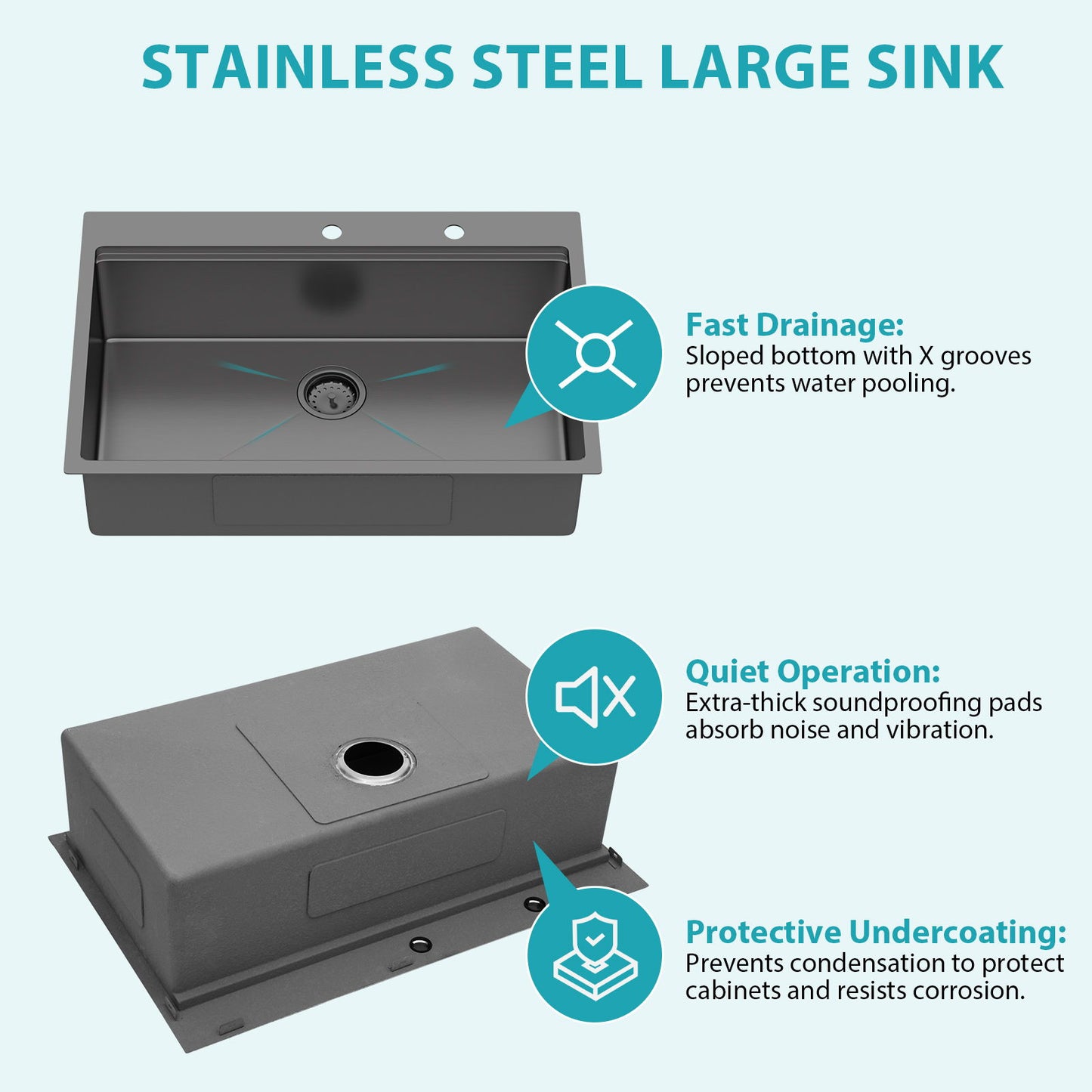 Drop In Workstation Sink Topmount Single Bowl With Pull Out Faucet And Soap Dispenser - Gunmetal Black