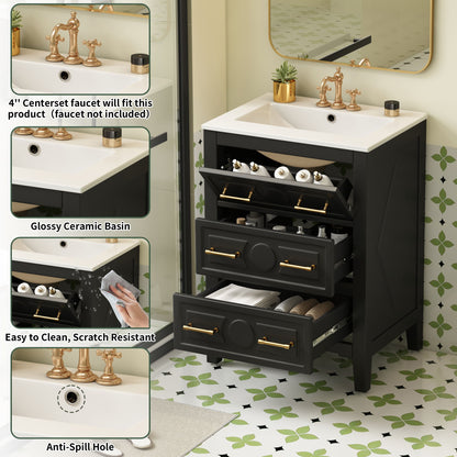Bathroom Vanity With Sink, Free Standing Single Set, 3 Drawer Storage Cabinet