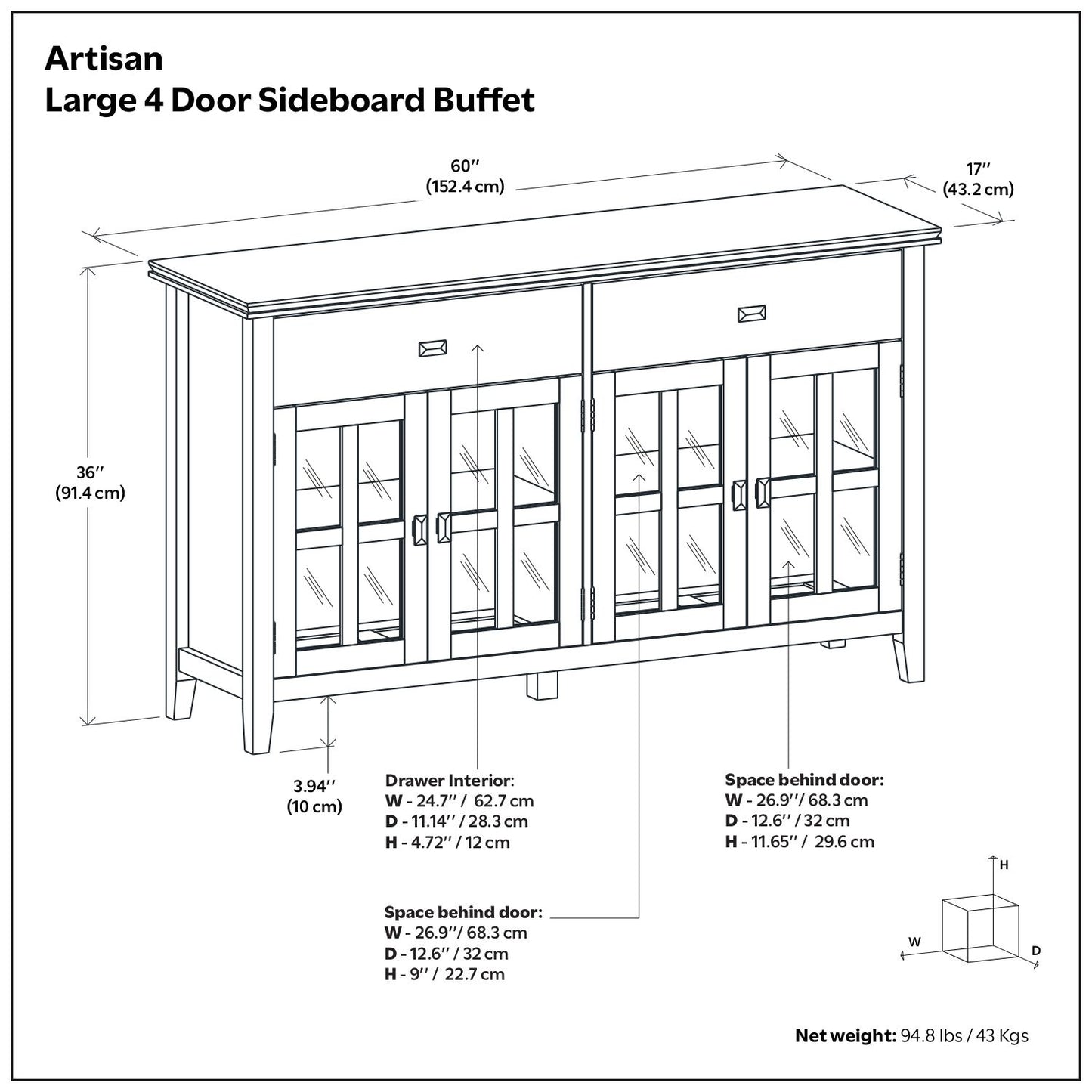 Artisan - Large 4 Door Sideboard Buffet - Brown