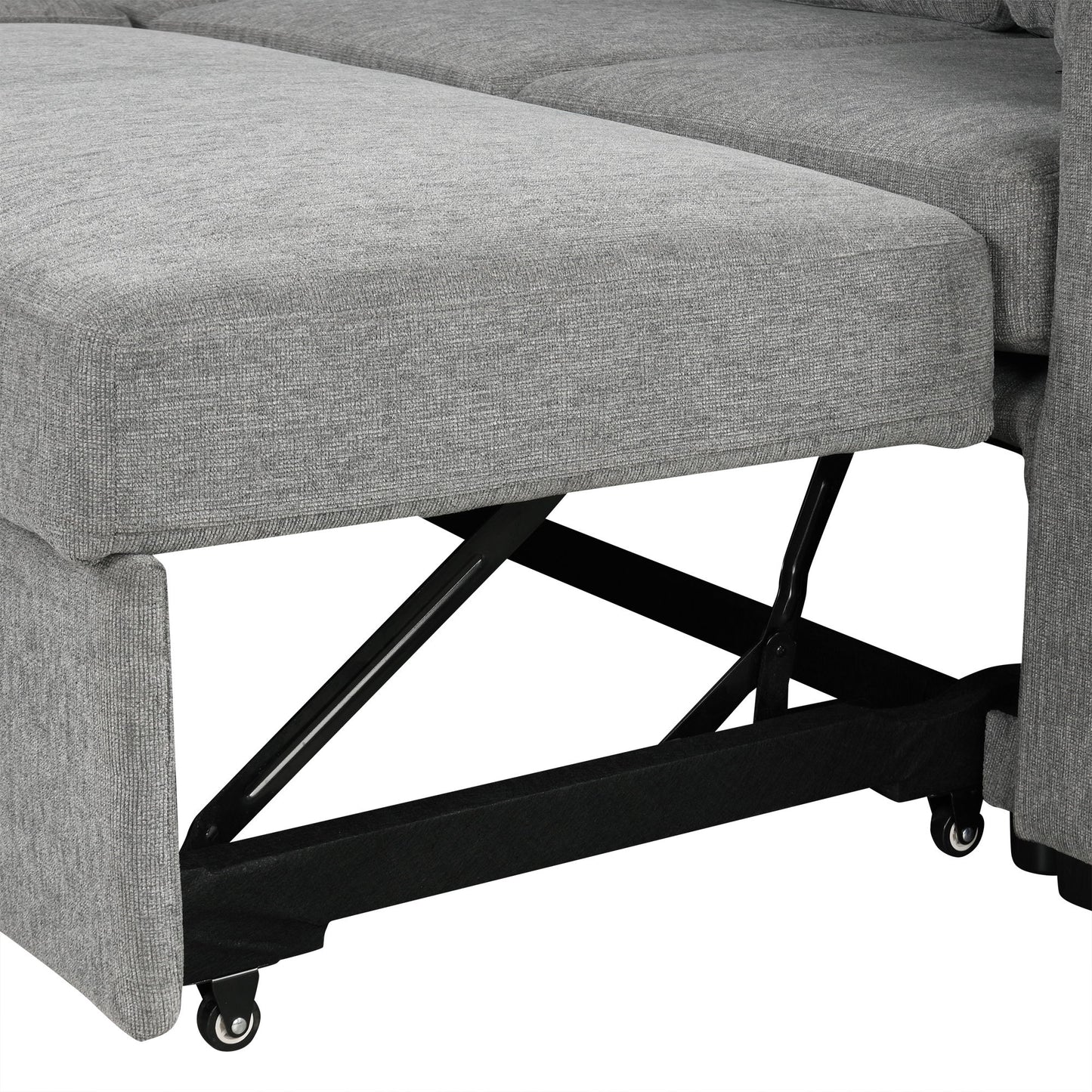 Modern 2 Seater Loveseat Sofa With Pull-Out Bed, Fabric, Built-In USB Ports & Cup Holders
