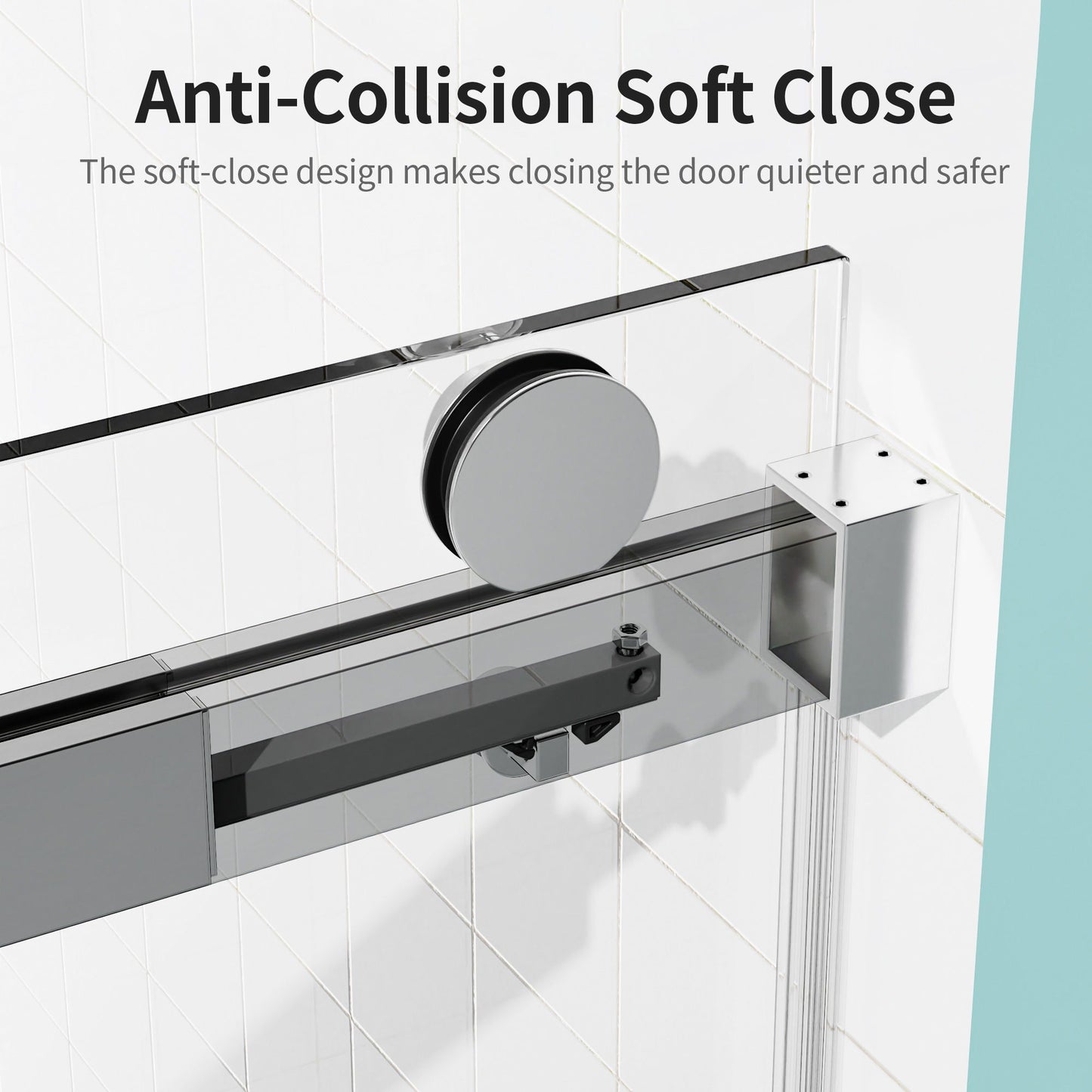 Frameless Sliding Shower Door With Soft- Close, 3 / 8" Tempered Glass