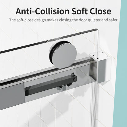 Frameless Sliding Shower Door With Soft- Close, 3 / 8" Tempered Glass