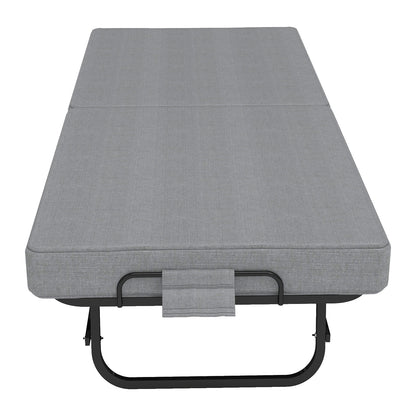Twin Folding Bed With Memory Foam Mattress, 4 Lockable Wheels - Gray
