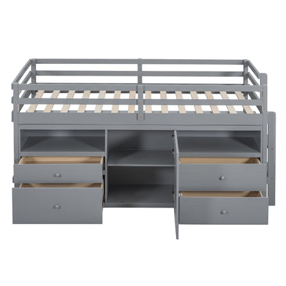 Loft Bed With 4 Drawers, Underneath Cabinet And Shelves