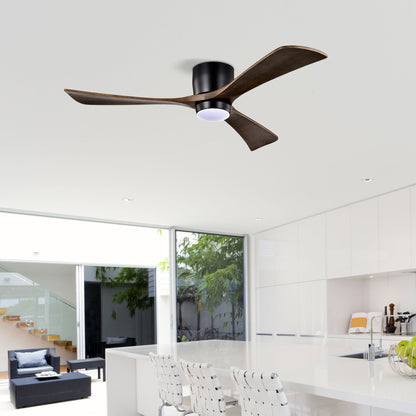 Flush Mount Blades Ceiling Fan With Lights Remote Control, Quiet DC Motor, 6 Speed, Reversible Ceiling Fan For Living Room - Matte Black