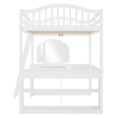 Loft Bed With Drawers, Cabinet, Shelves With Desk