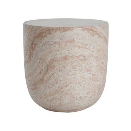 Outdoor / Indoor, Lightweight Concrete Side Table With Travertine - Beige
