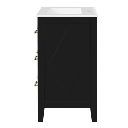 Bathroom Vanity With Sink, Free Standing Single Set, 3 Drawer Storage Cabinet