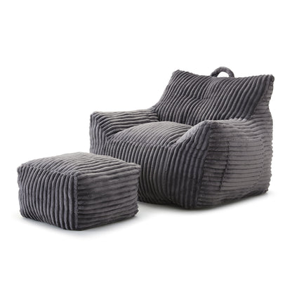 Giant Bean Bag Chair With Armrests And Footstool