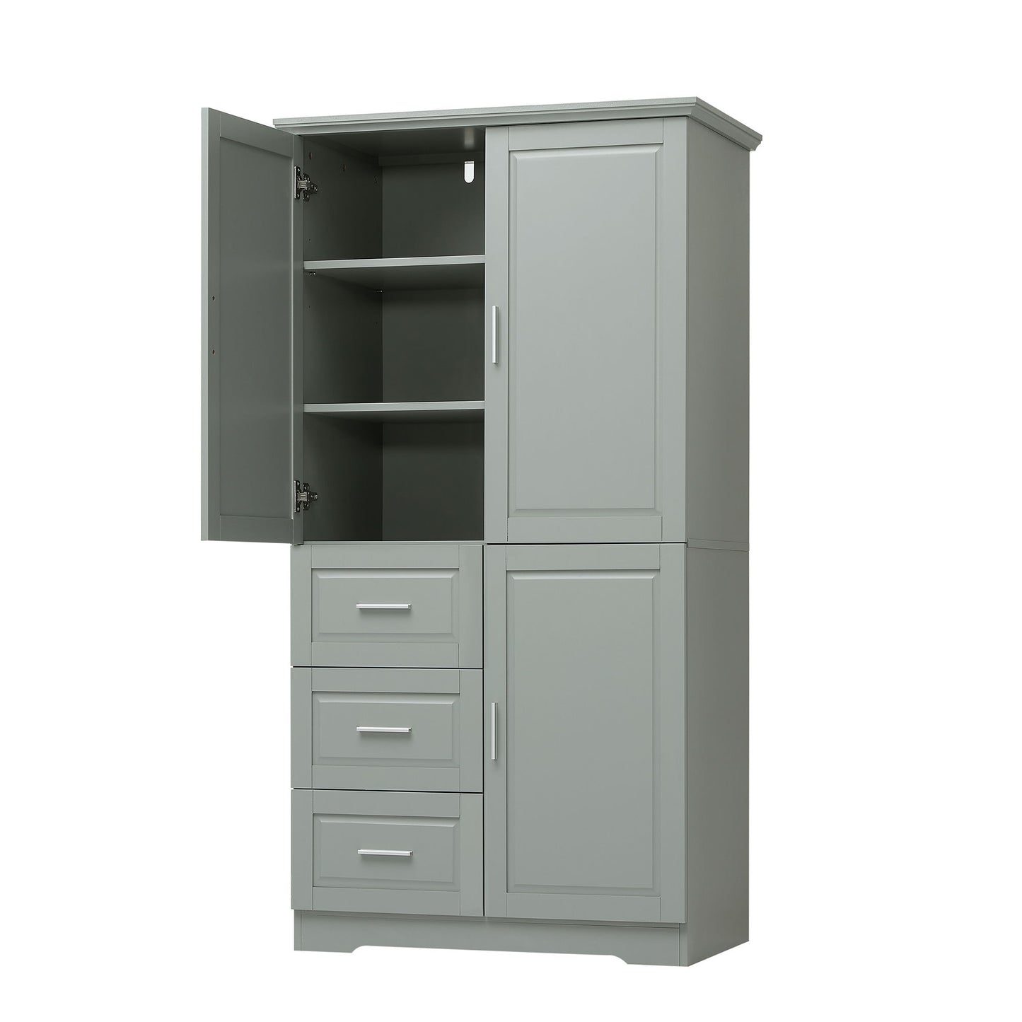 Tall Wide Storage Cabinet With Doors, 3 Drawers
