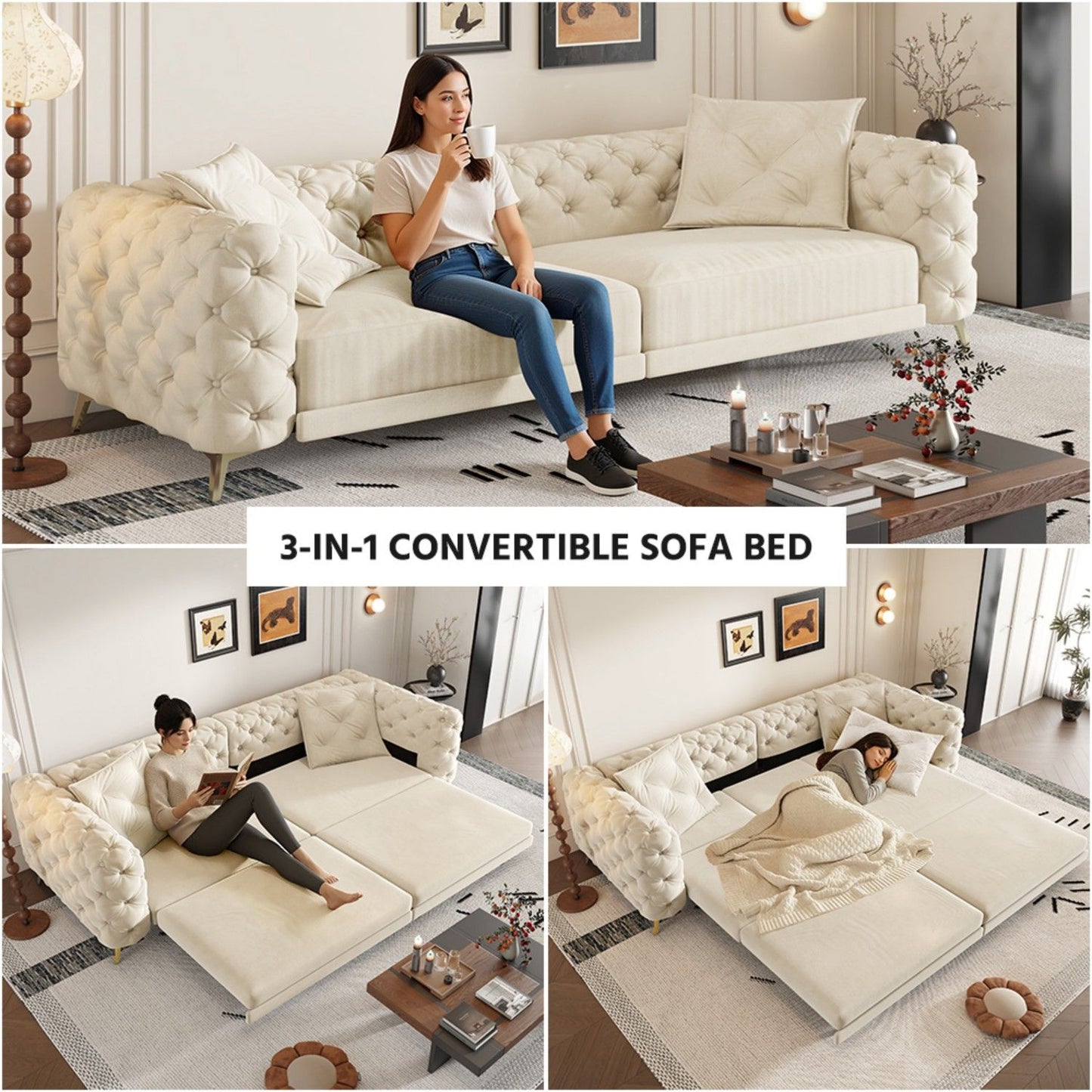 3-In-1 Convertible Sleeper Sofa