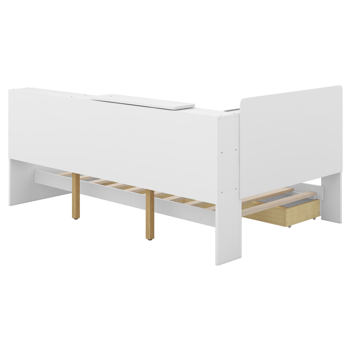 Platform Bed With Storage Headboard, Shelves And 2 Drawers