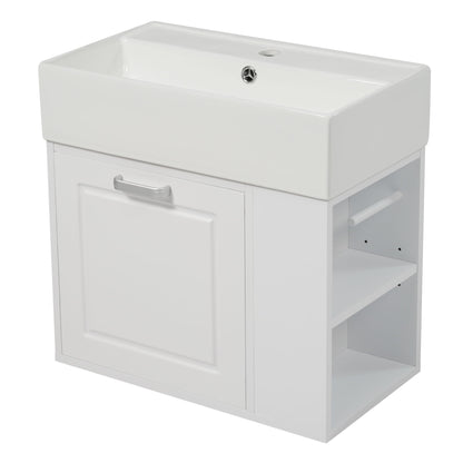 Modern Wall Mounted Bathroom Vanity With Sink, Soft Close Drawer, Adjustable Shelf, Toilet Paper Holder