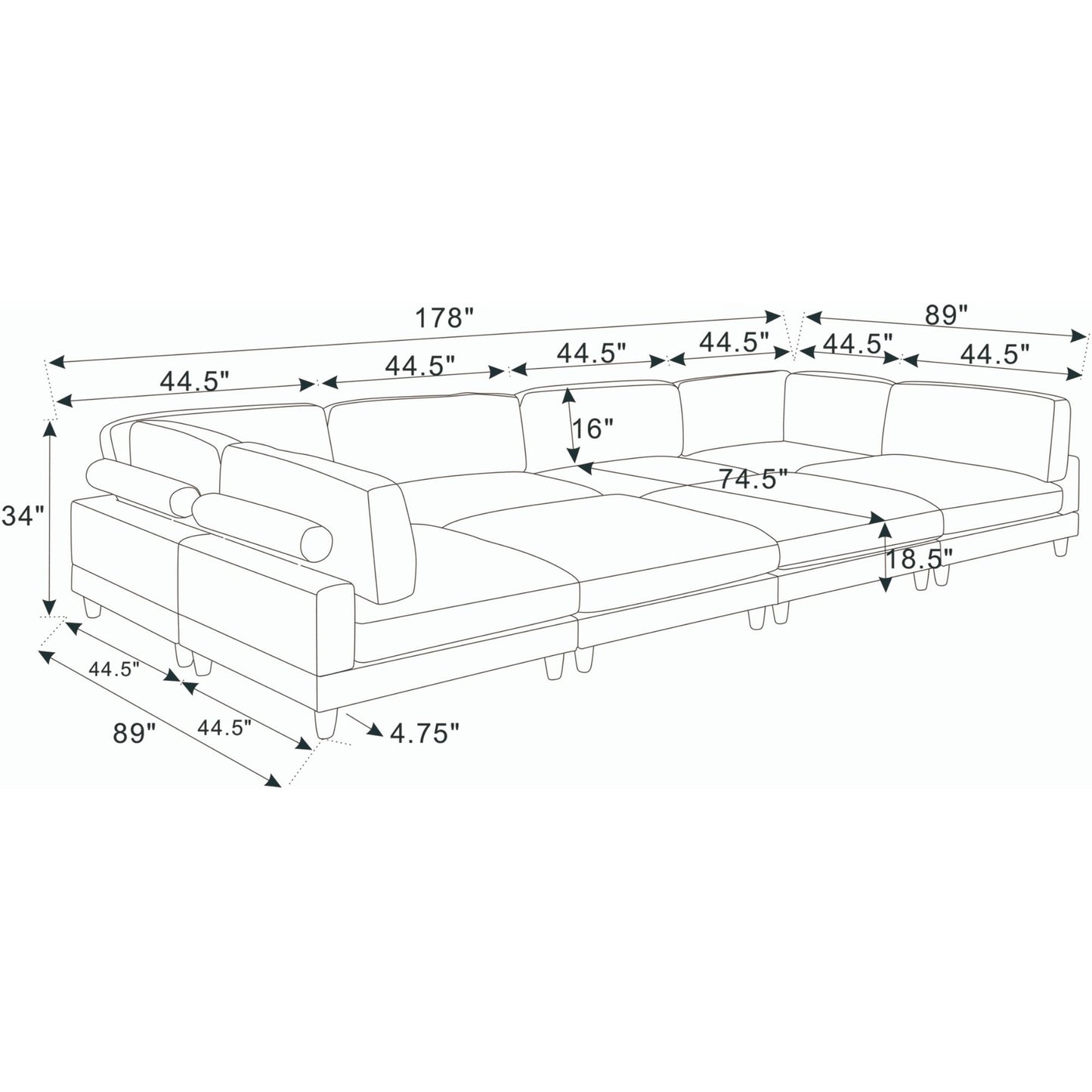 Modern Modular Sectional With Adjustable Back Support