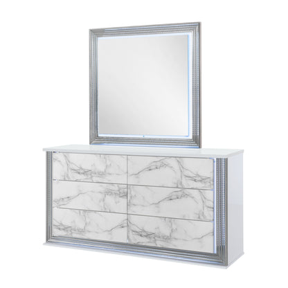 Moon - Marble Mirror With LED - White