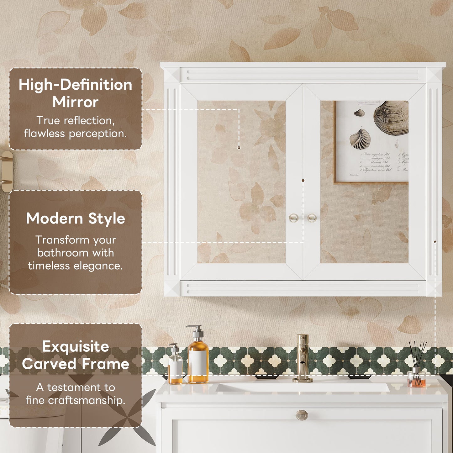 Wall-Mounted Medicine Cabinet With 2 Mirrors, Adjustable Shelves