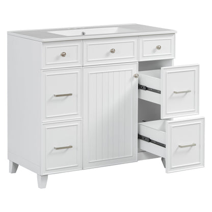 Bathroom Vanity With Ceramic Sink, Soft Close Doors, Adjustable Shelves