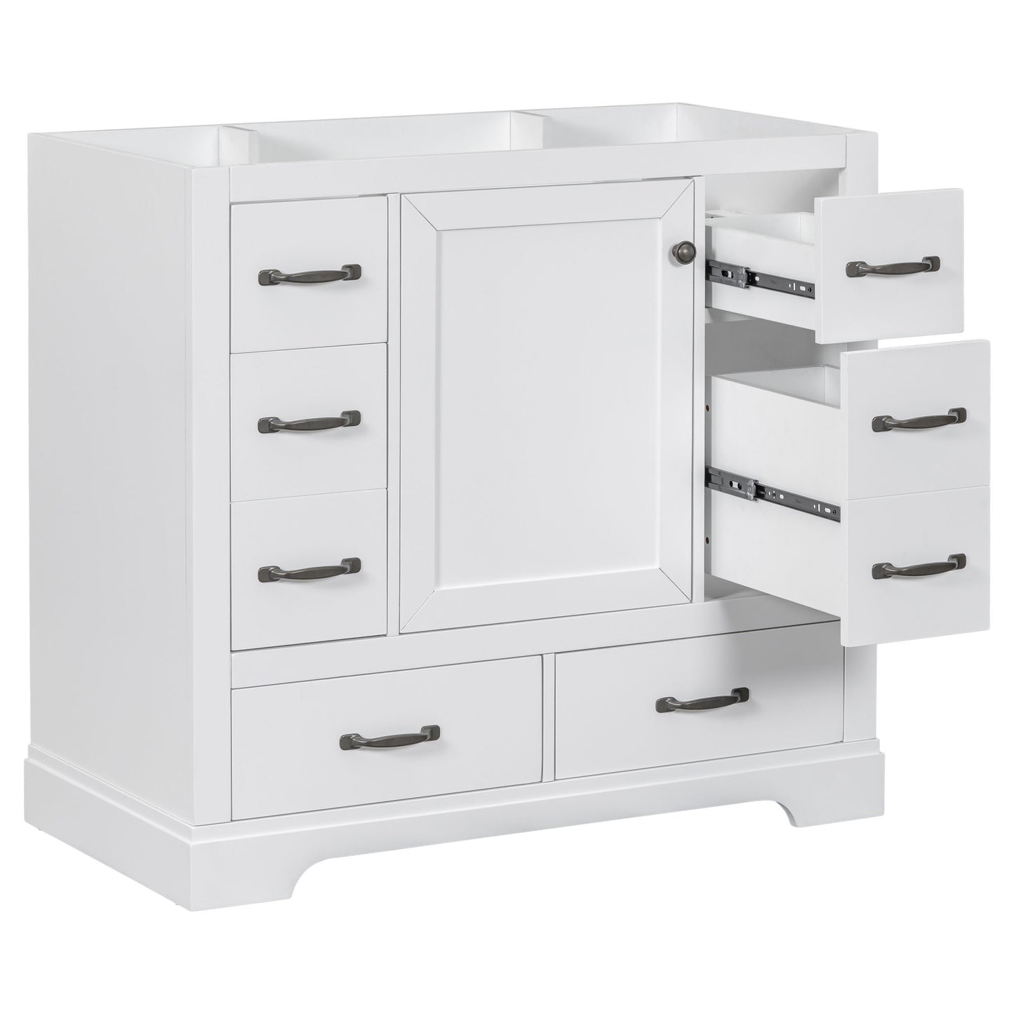 Modern Bathroom Vanity Base Only, 6 Drawer Storage With Adjustable Shelf