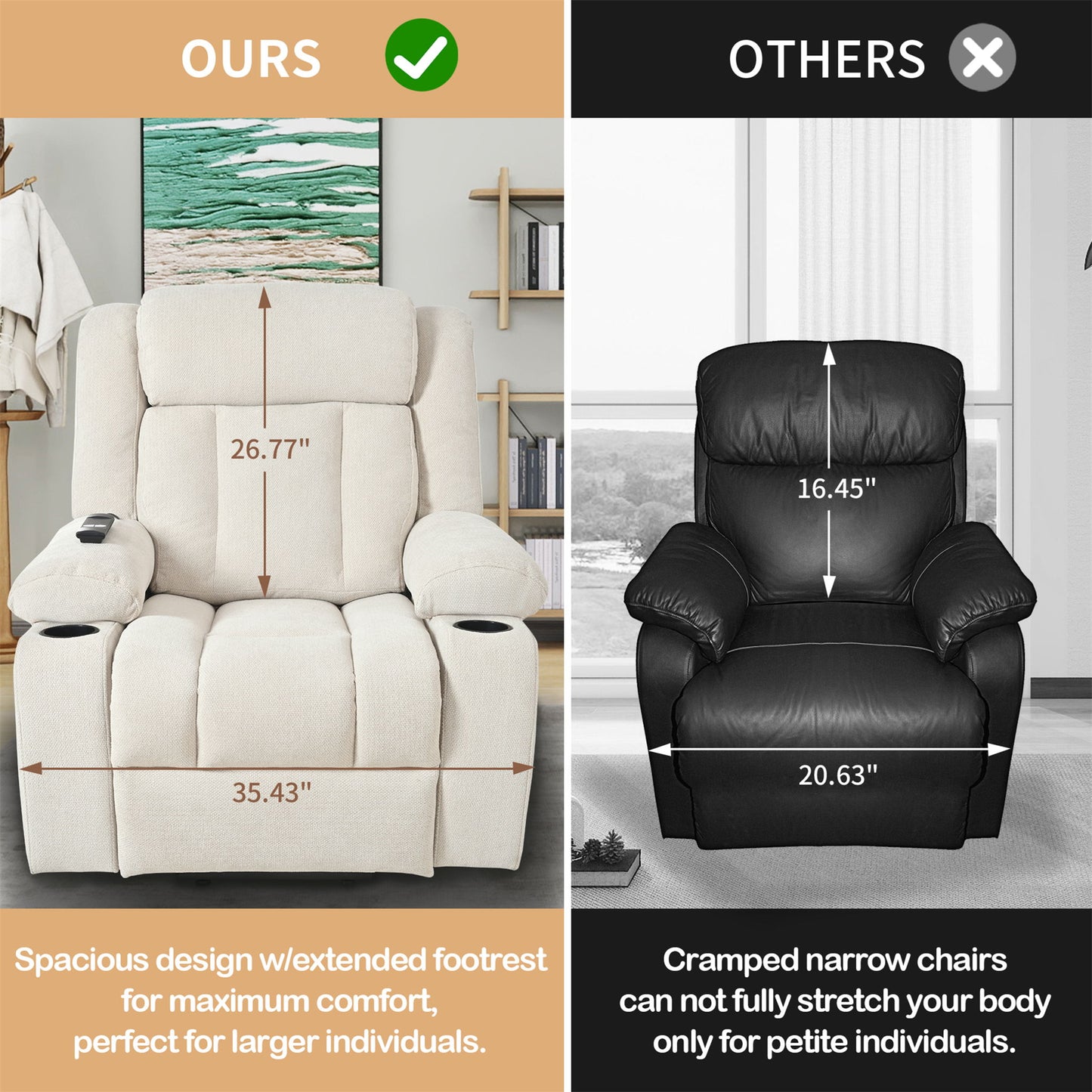 Power Lift Recliner Chair With Extended Footrest, Remote Control, Cup Holders, And Side Pockets