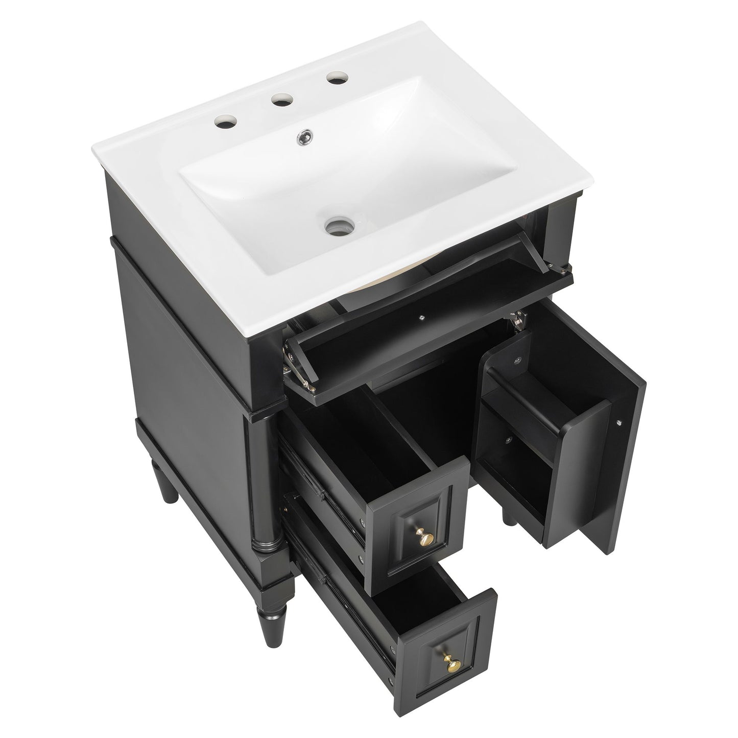 Freestanding Bathroom Vanity With Sink, Adjustable Shelf & Flip Drawer