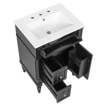Freestanding Bathroom Vanity With Sink, Adjustable Shelf & Flip Drawer