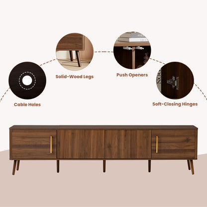 TV Stand For TVs Up To 85" With Fluted Door, Cable Management, Soft-Closing Hinges - Walnut