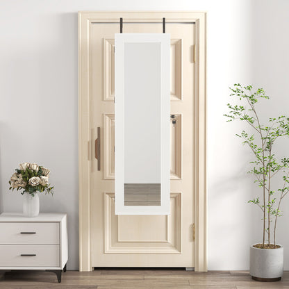 Jewelry Armoire Organizer With Full Length Mirror, Wall Mounted Lockable Cabinet With LED Light
