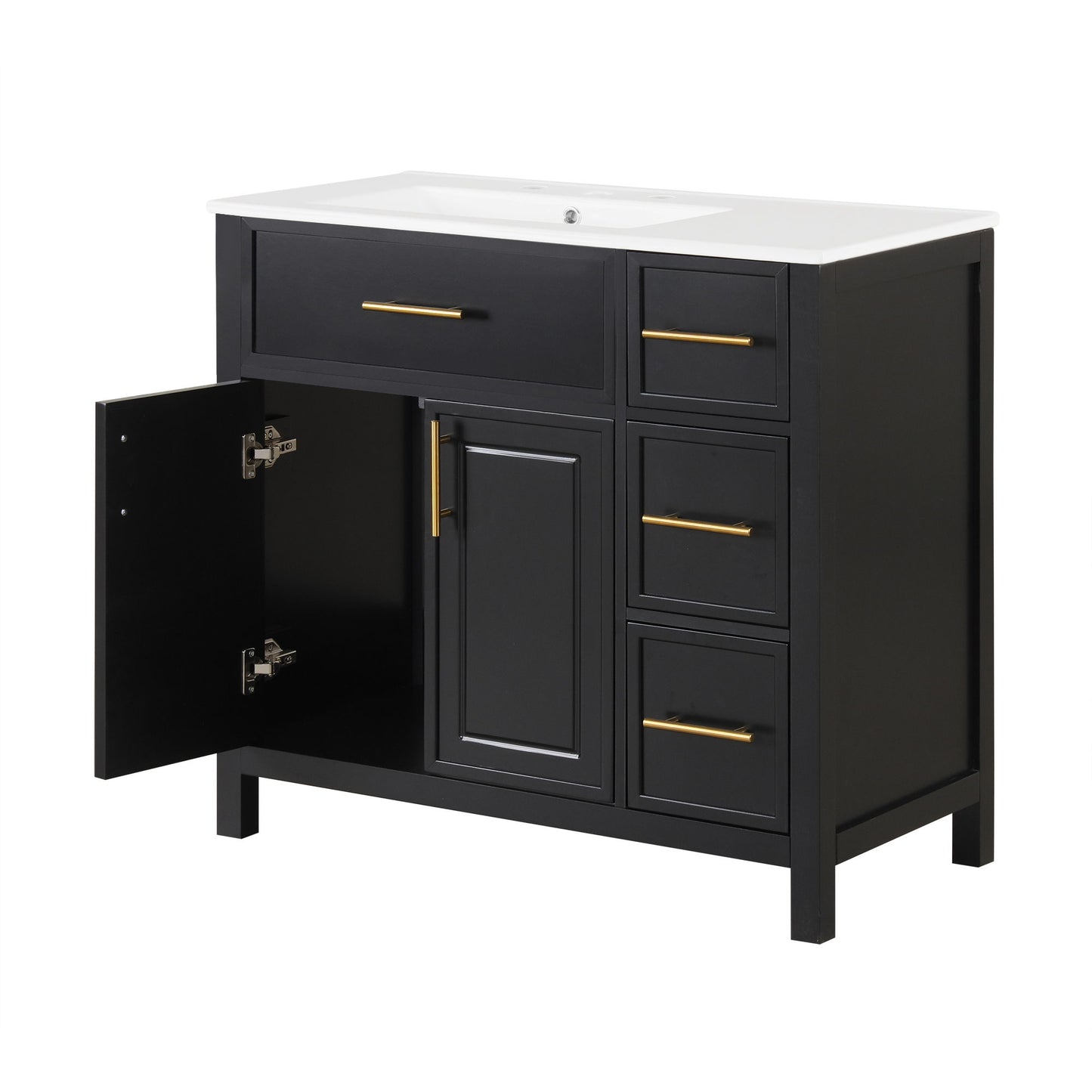 Modern Bathroom Vanity With Sink Top, 2 Doors And 3 Drawers
