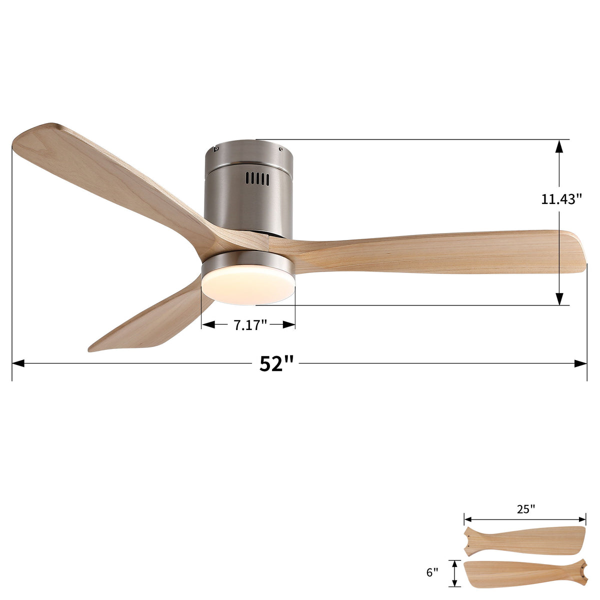 Low Profile Flush Mount Intergrated LED Ceiling Fan With Light And Silent Reversible Motor