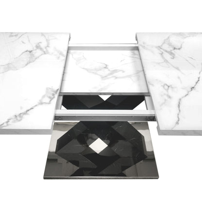 Rectangle Dining Table With Stretchable Top, X Shape Mdf Legs With Steel Base - White / Black