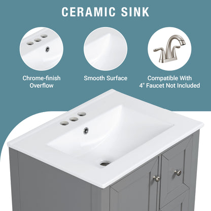 Modern Bathroom Vanity With Sink, Freestanding Cabinet With Drawers And Shelves