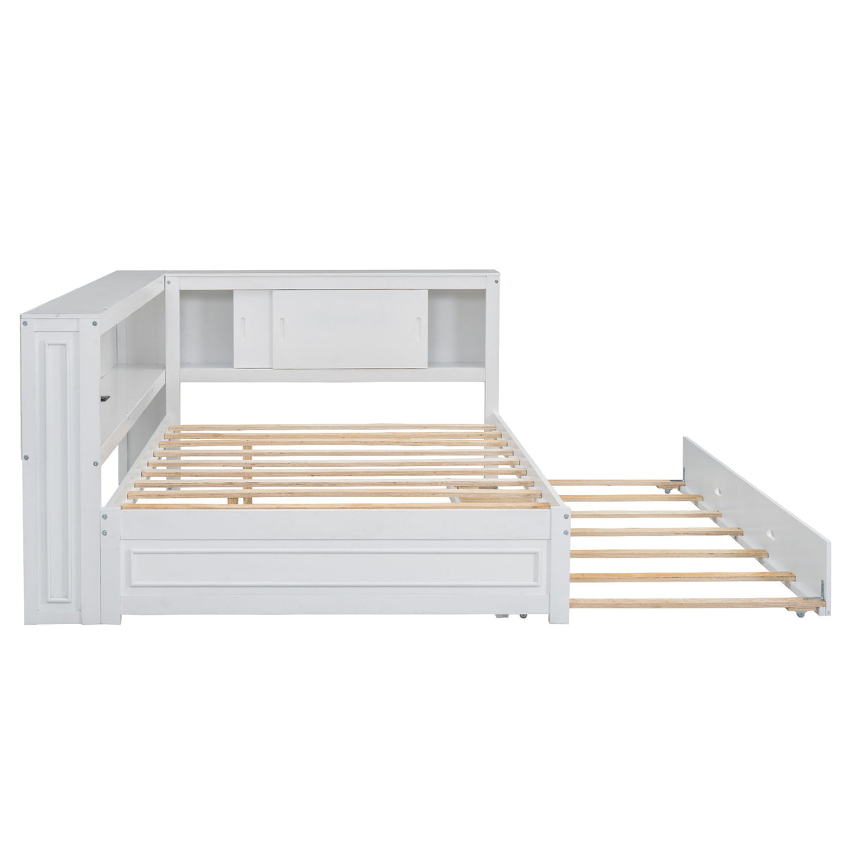 Daybed With Storage Shelves, LED, USB, And Trundle