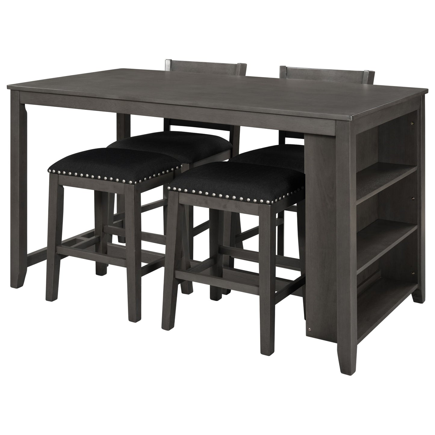 5 Pieces Counter Height Rustic Farmhouse Dining Room Wooden Bar Table Set With 2 Stools And 2 Chairs