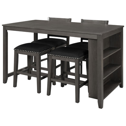 5 Pieces Counter Height Rustic Farmhouse Dining Room Wooden Bar Table Set With 2 Stools And 2 Chairs