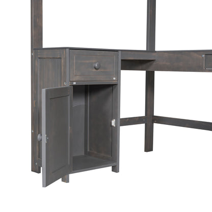 Loft Bed With U-Shaped Desk, Drawers, And Storage Shelves