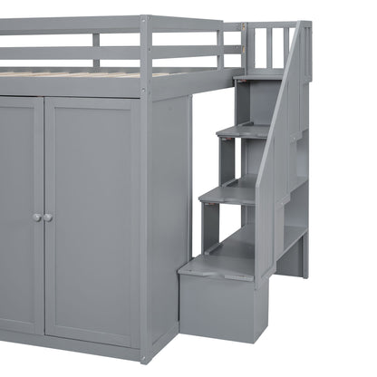 Loft Bed With Built In Wardrobes, Cabinets And Drawers