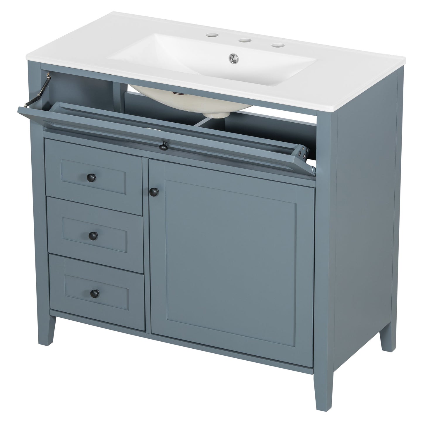 Bathroom Vanity With Sink, 3 Drawers & Cabinet With Adjustable Shelves